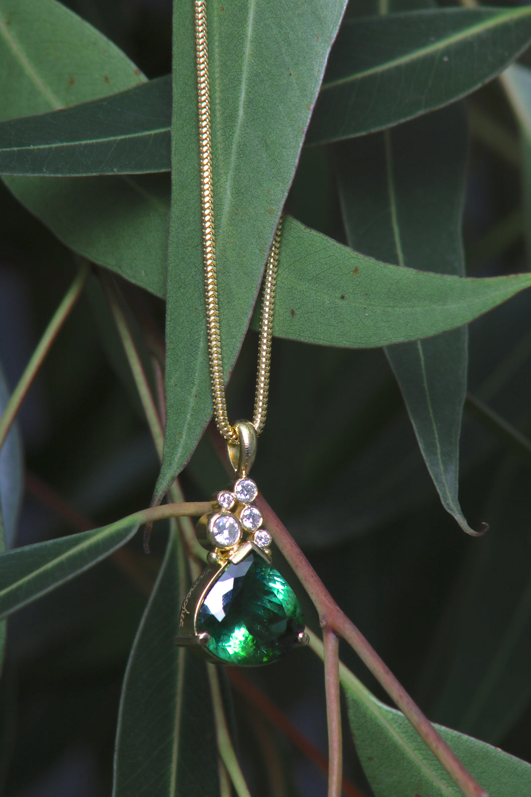 Green Tourmaline and Diamond Drop Pendant (09470)