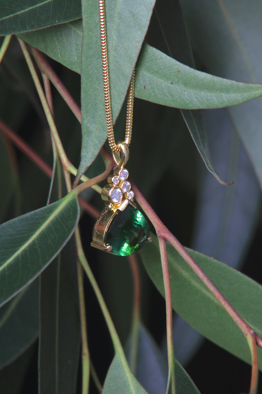 Green Tourmaline and Diamond Drop Pendant (09470)