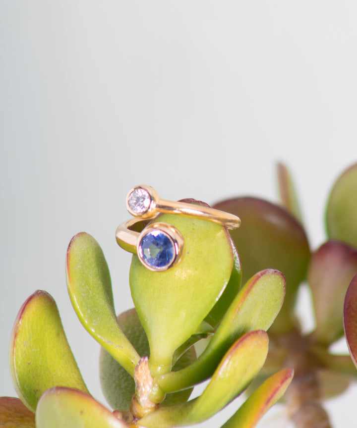 Blue Sapphire and Diamond Toi y Moi Ring (B681)