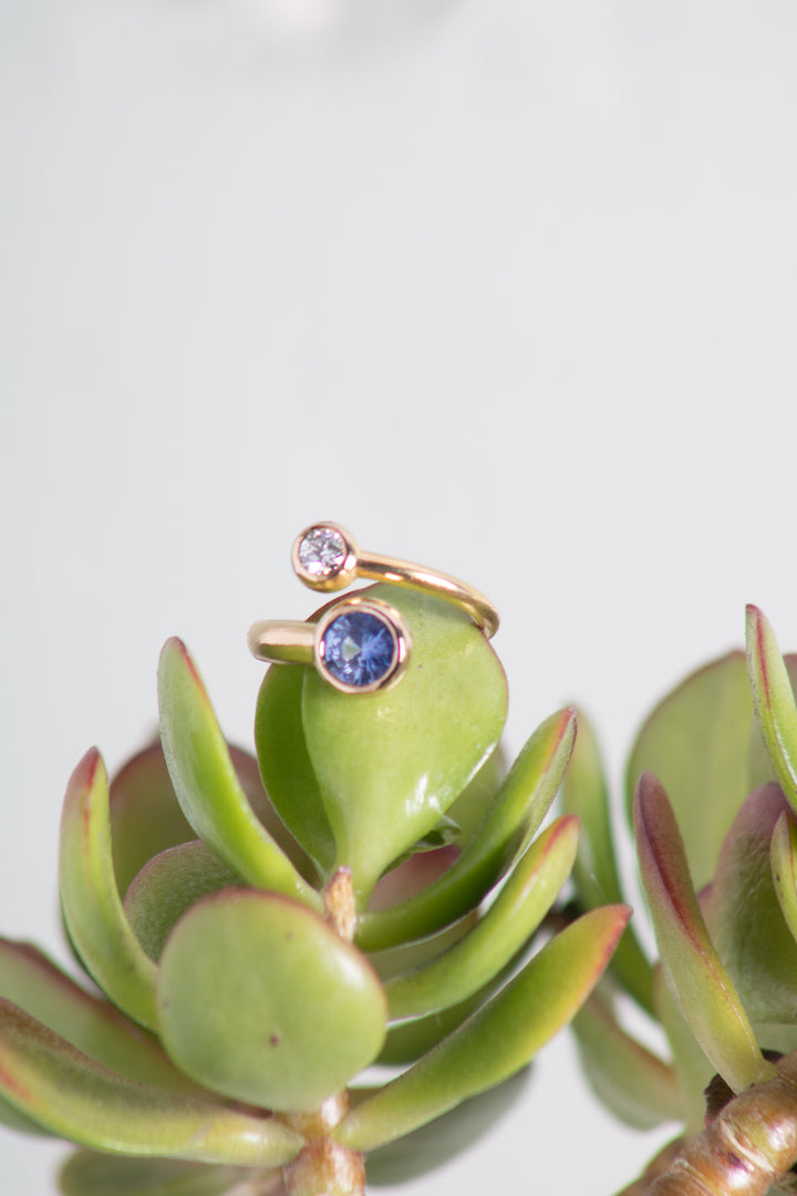 Blue Sapphire and Diamond Toi y Moi Ring (B681)
