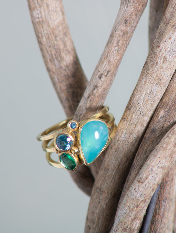 Peruvian Opal and Mixed Gemstone Triple Thin Band Ring (B574)