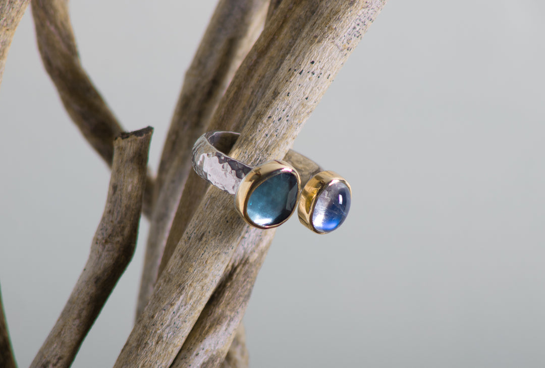 Moonstone and Blue Topaz Open Ring (B596)