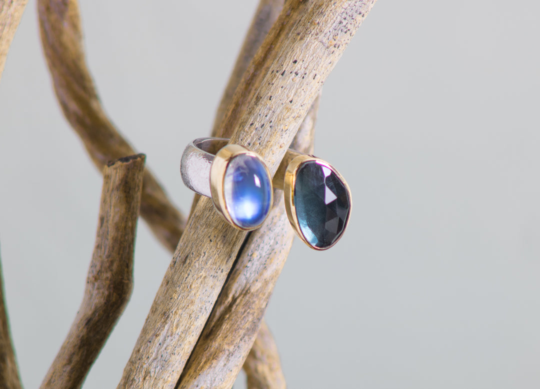 Moonstone and Blue Topaz Open Ring (B594)