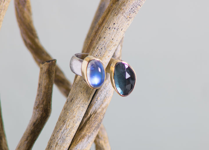 Moonstone and Blue Topaz Open Ring (B594)