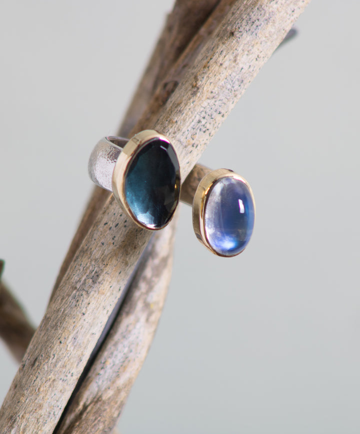 Moonstone and Blue Topaz Open Ring (B594)