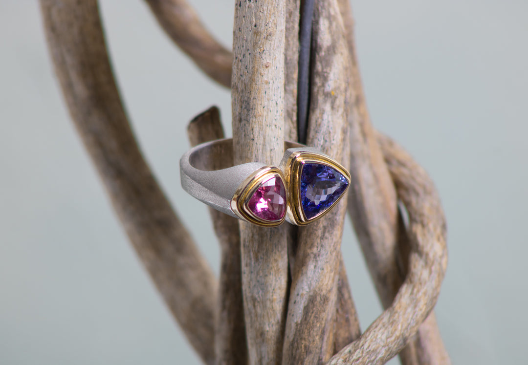 Tanzanite and Tourmaline Mixed Metal Ring (B502)