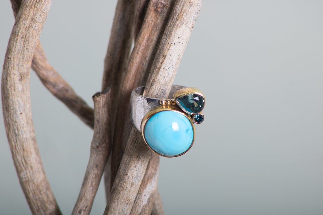 Turquoise and Mixed Gemstone Thick Band Ring (B404)