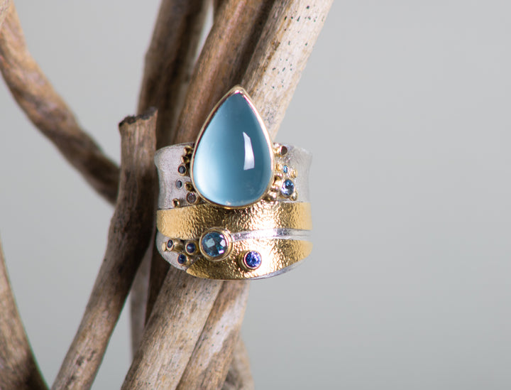 Thick Band Aquamarine Tear Drop Ring (B564)