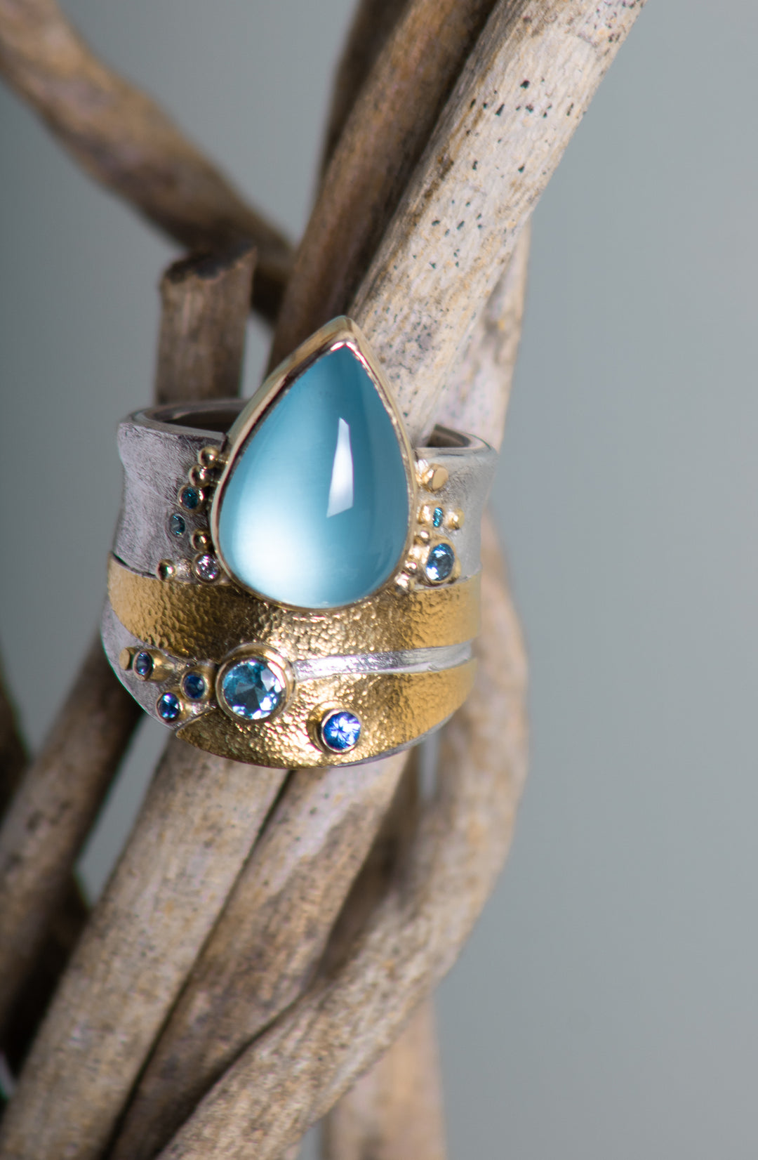 Thick Band Aquamarine Tear Drop Ring (B564)