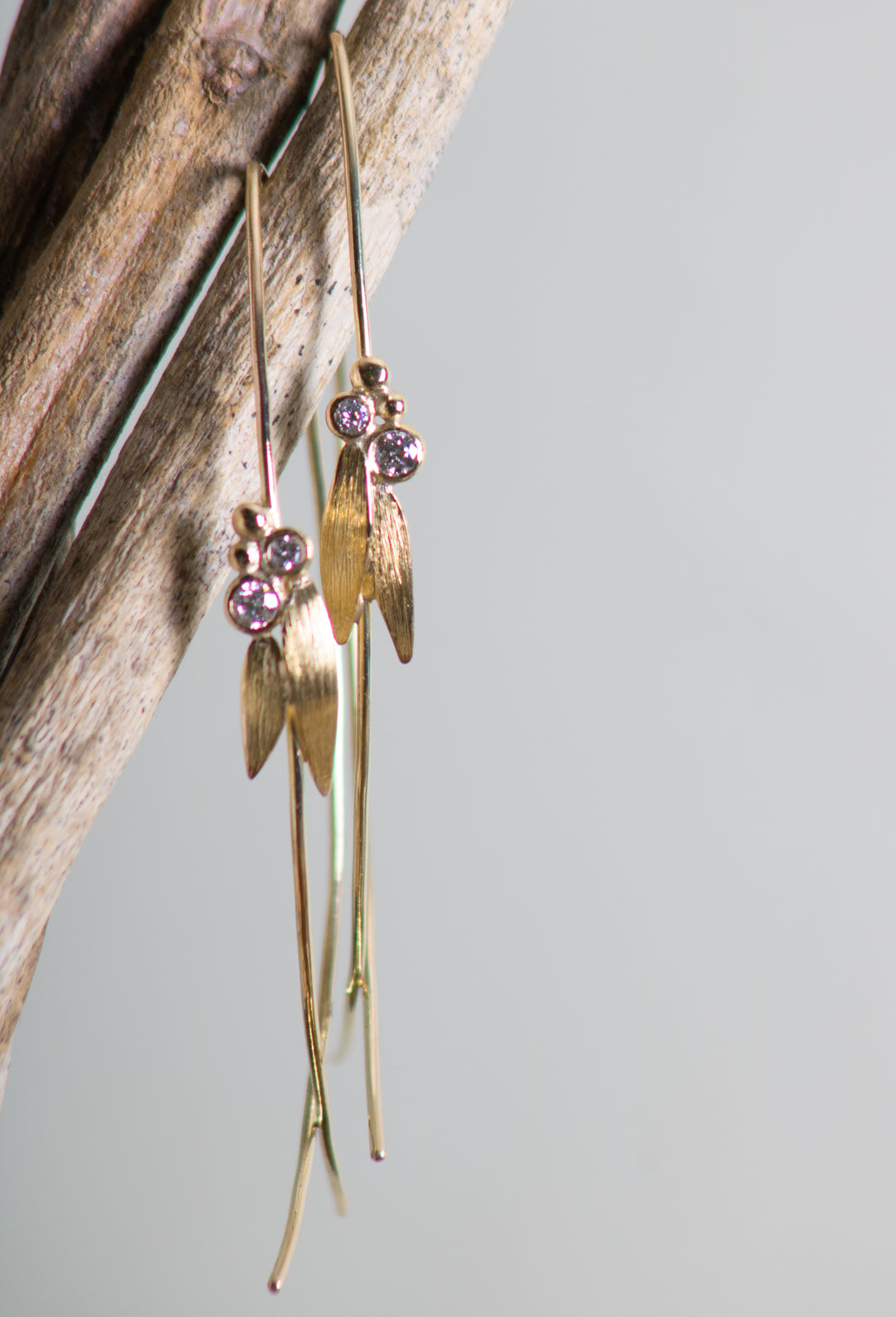 Diamond and Leaf "Fish Wire" Earrings (B685)