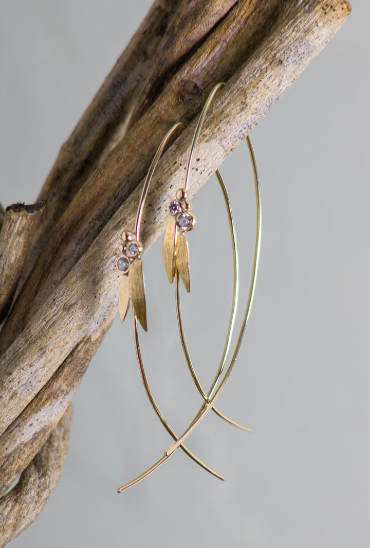 Diamond and Leaf "Fish Wire" Earrings (B685)