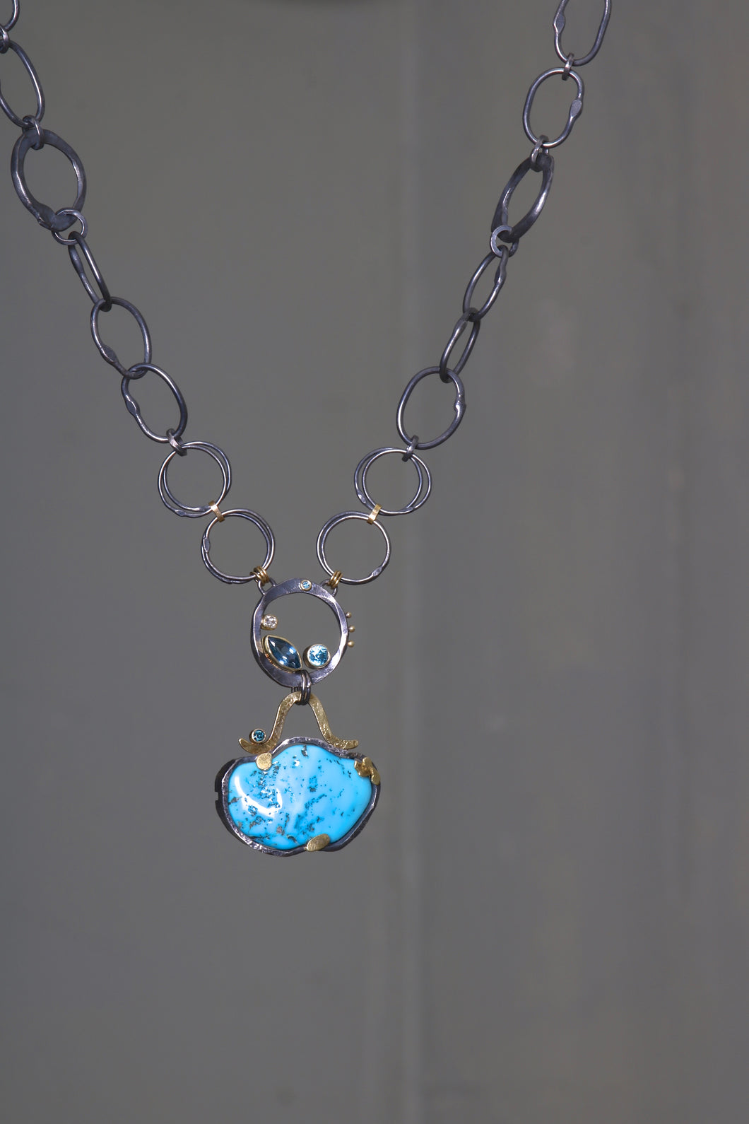 Organic Shaped Turquoise Statement Necklace (09144)