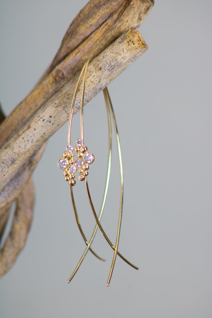 Diamond Cluster "Fish Wire" Earrings (B684)