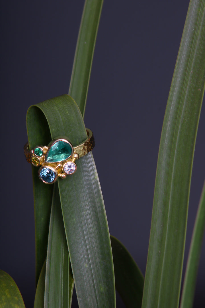 Emerald and Mixed Gemstone Ring (B346)