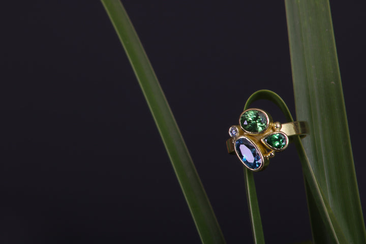 Mixed Gemstone and Tsavorite Ring (B349)
