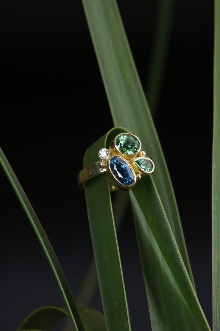 Mixed Gemstone and Tsavorite Ring (B349)