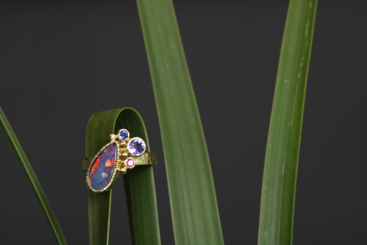 Mixed Gemstone and Opal Ring (B347)
