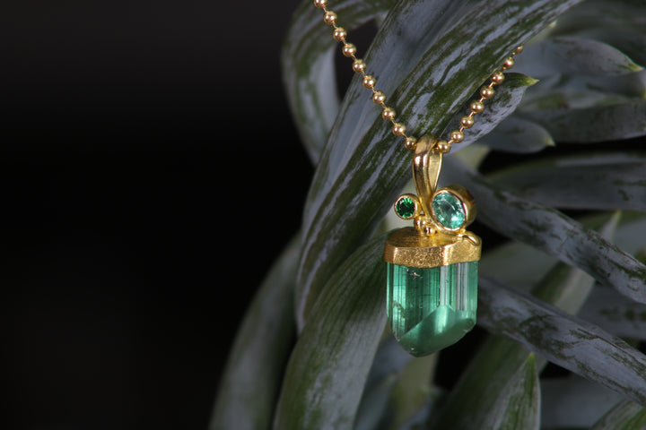 Natural/Raw Green Tourmaline Pendant (B407)