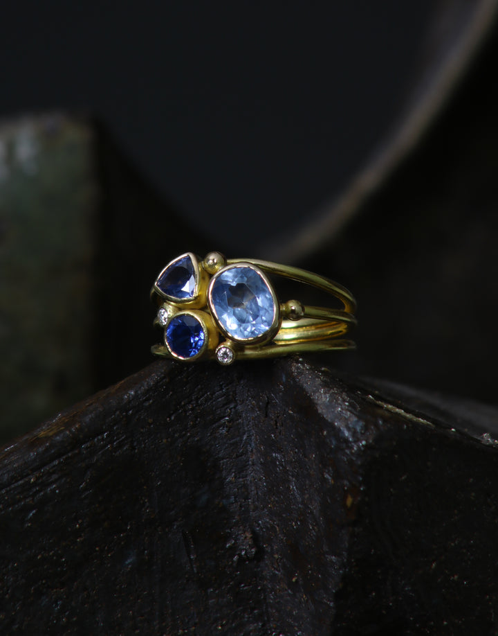 Mixed Sapphire, Multi-Band Gold Ring (B307)