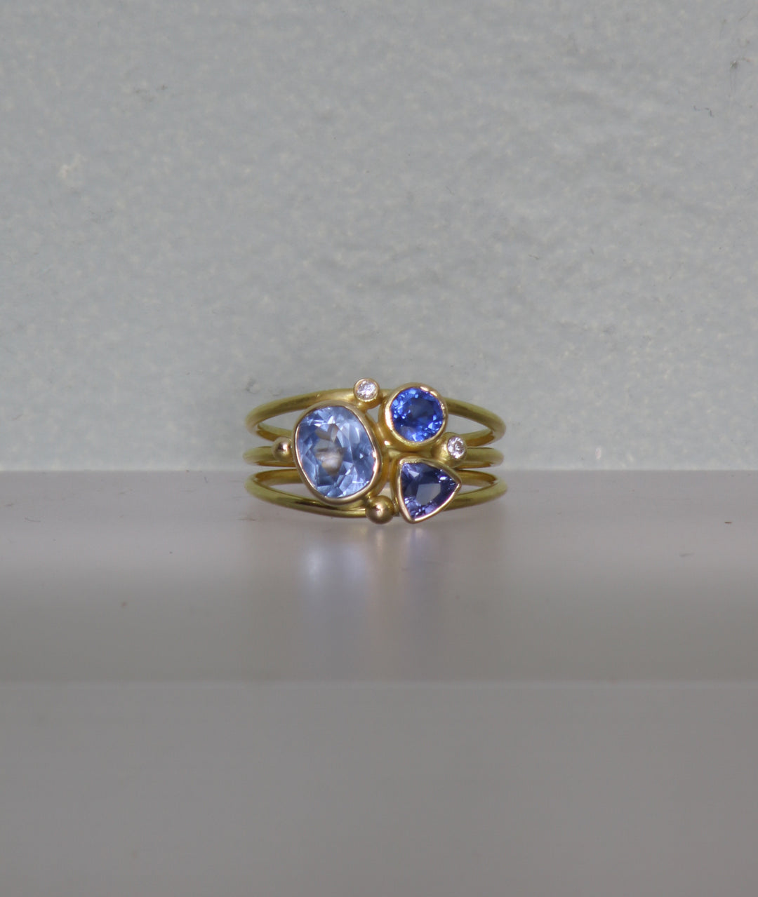 Mixed Sapphire, Multi-Band Gold Ring (B307)