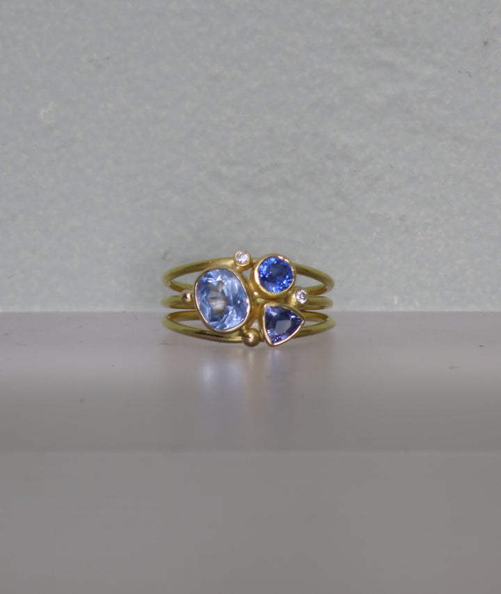 Mixed Sapphire, Multi-Band Gold Ring (B307)