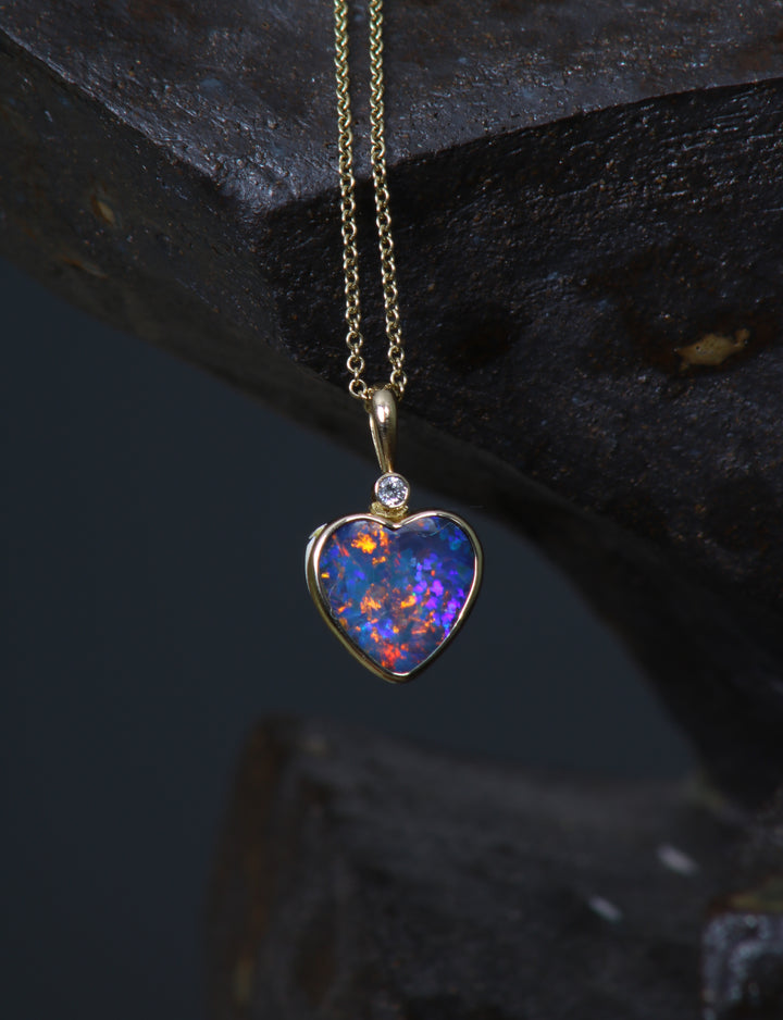 Opal Heart and Diamond Pendant (B308)