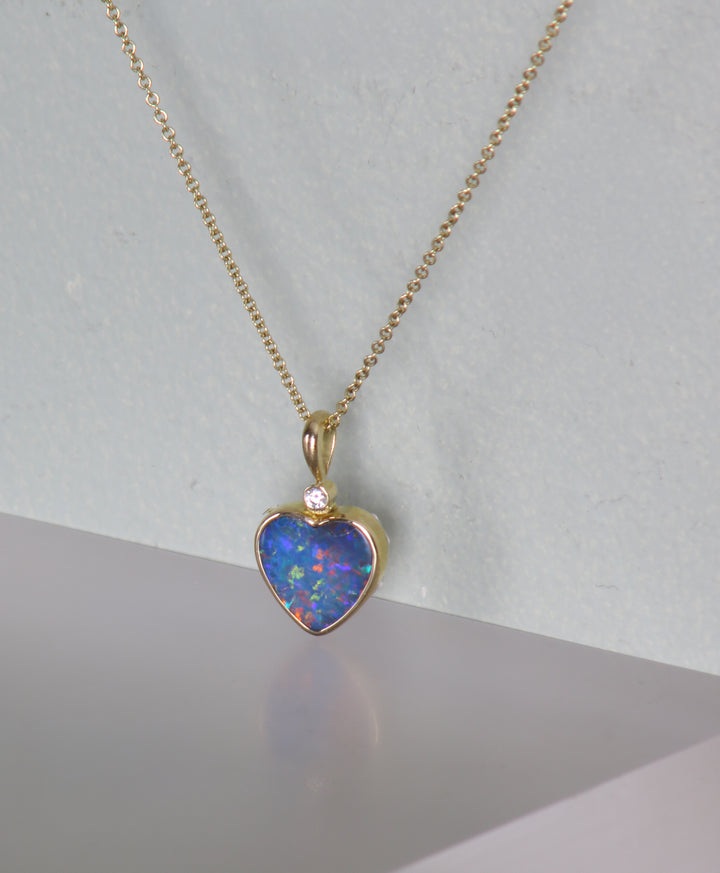 Opal Heart and Diamond Pendant (B308)