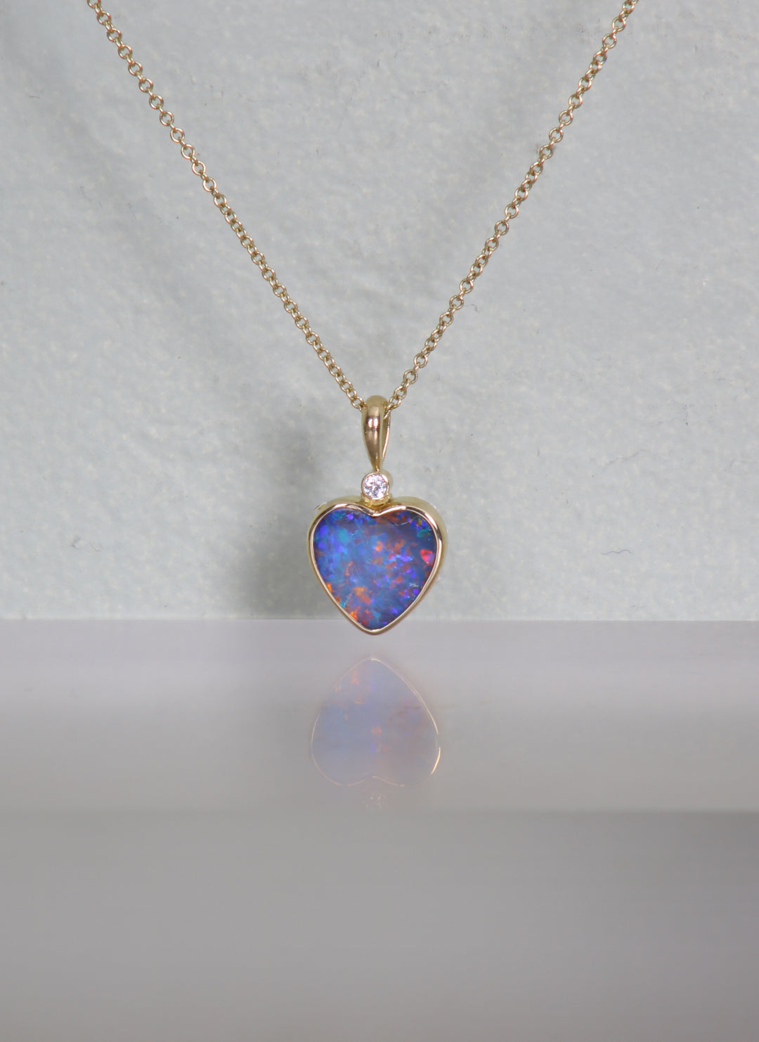 Opal Heart and Diamond Pendant (B308)