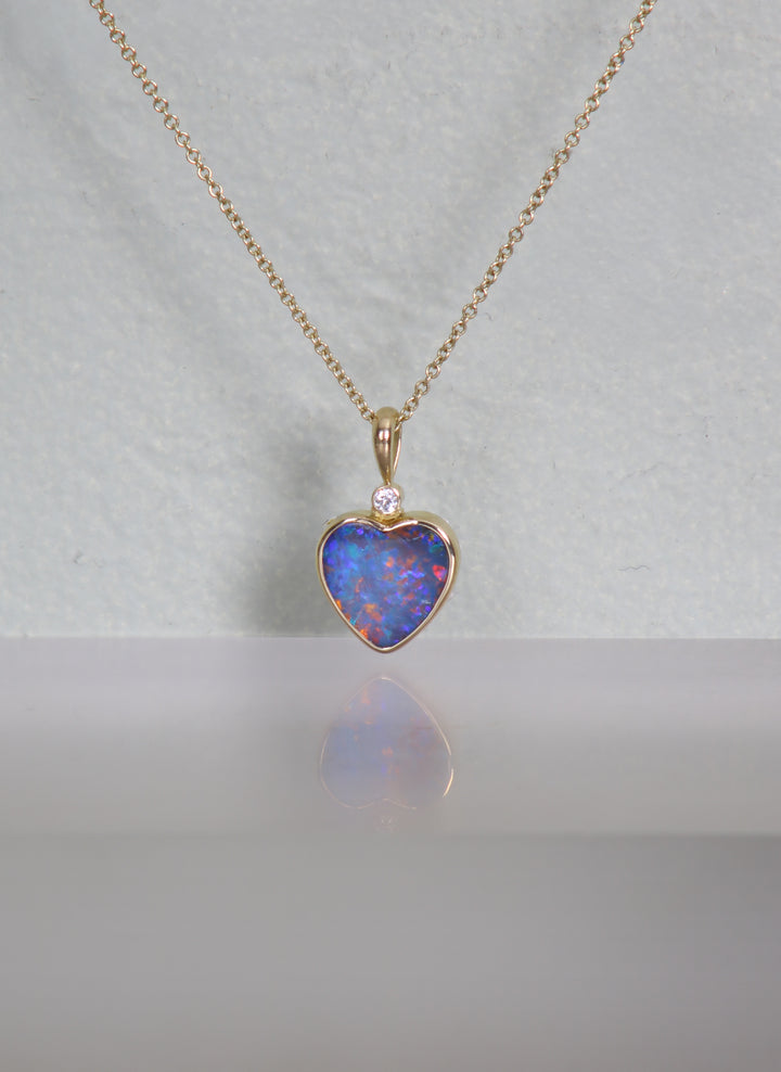 Opal Heart and Diamond Pendant (B308)