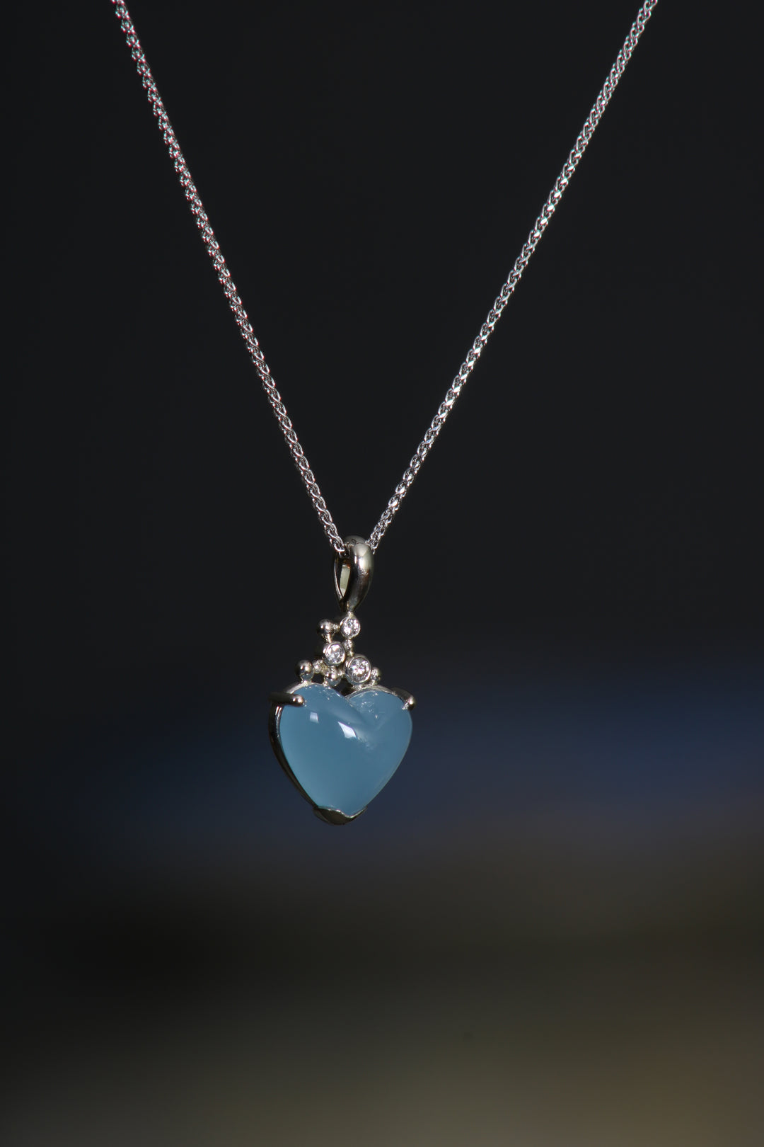 Aquamarine Heart and Diamond Pendant (B310)