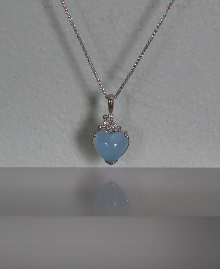 Aquamarine Heart and Diamond Pendant (B310)
