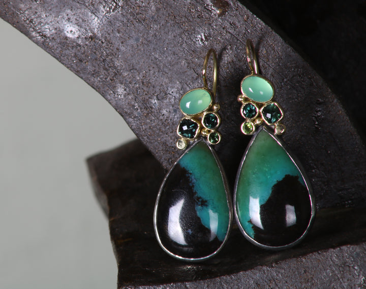 Chrysocolla and Tourmaline Earrings (B316)
