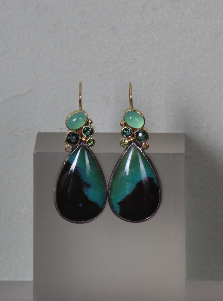 Chrysocolla and Tourmaline Earrings (B316)