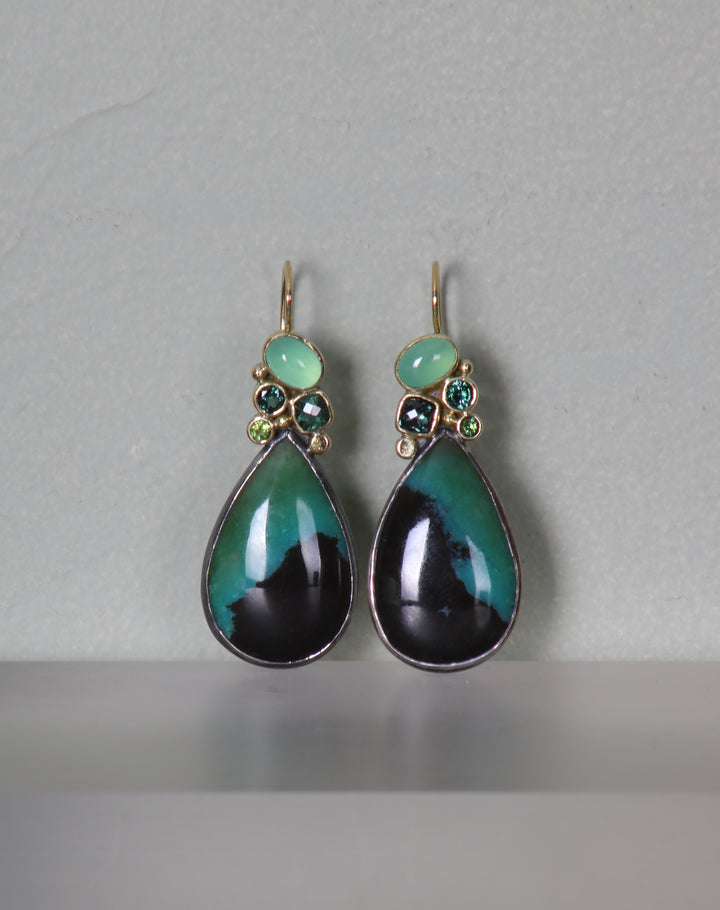 Chrysocolla and Tourmaline Earrings (B316)