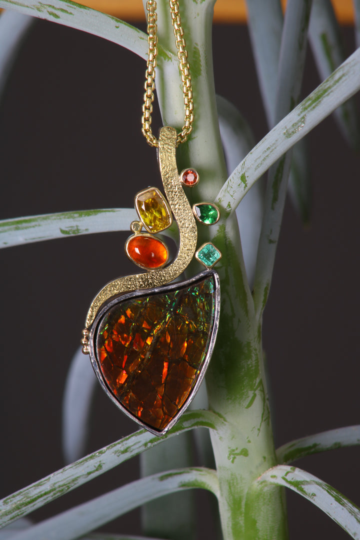 Ammolite and Mixed Gemstone Pendant (B317)