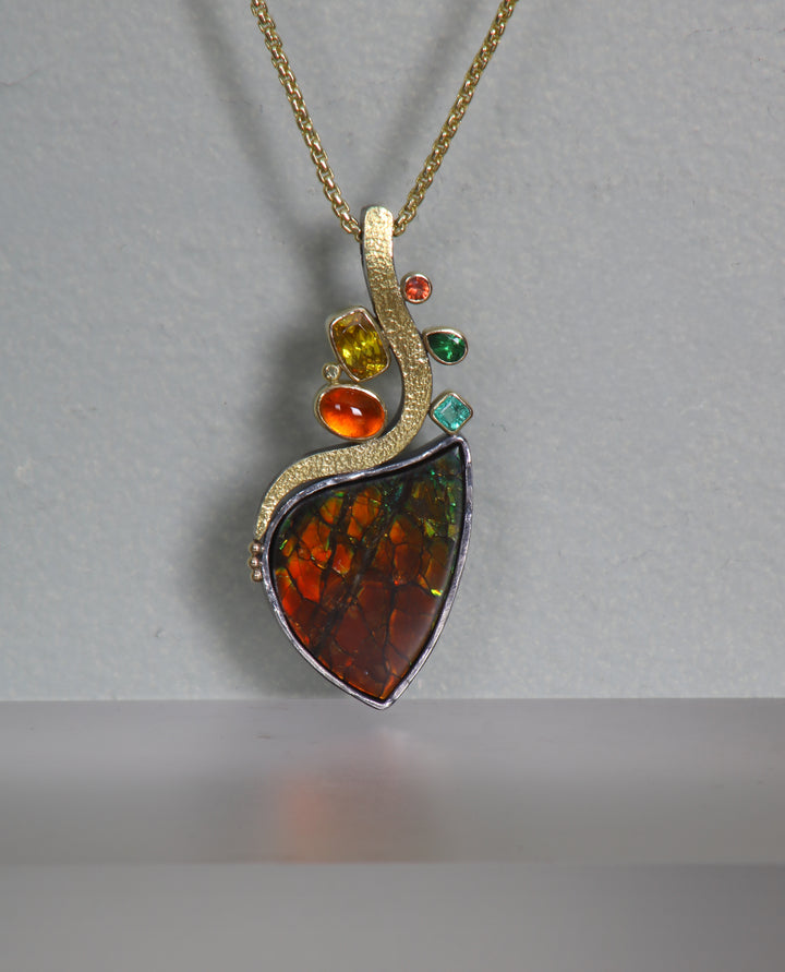 Ammolite and Mixed Gemstone Pendant (B317)