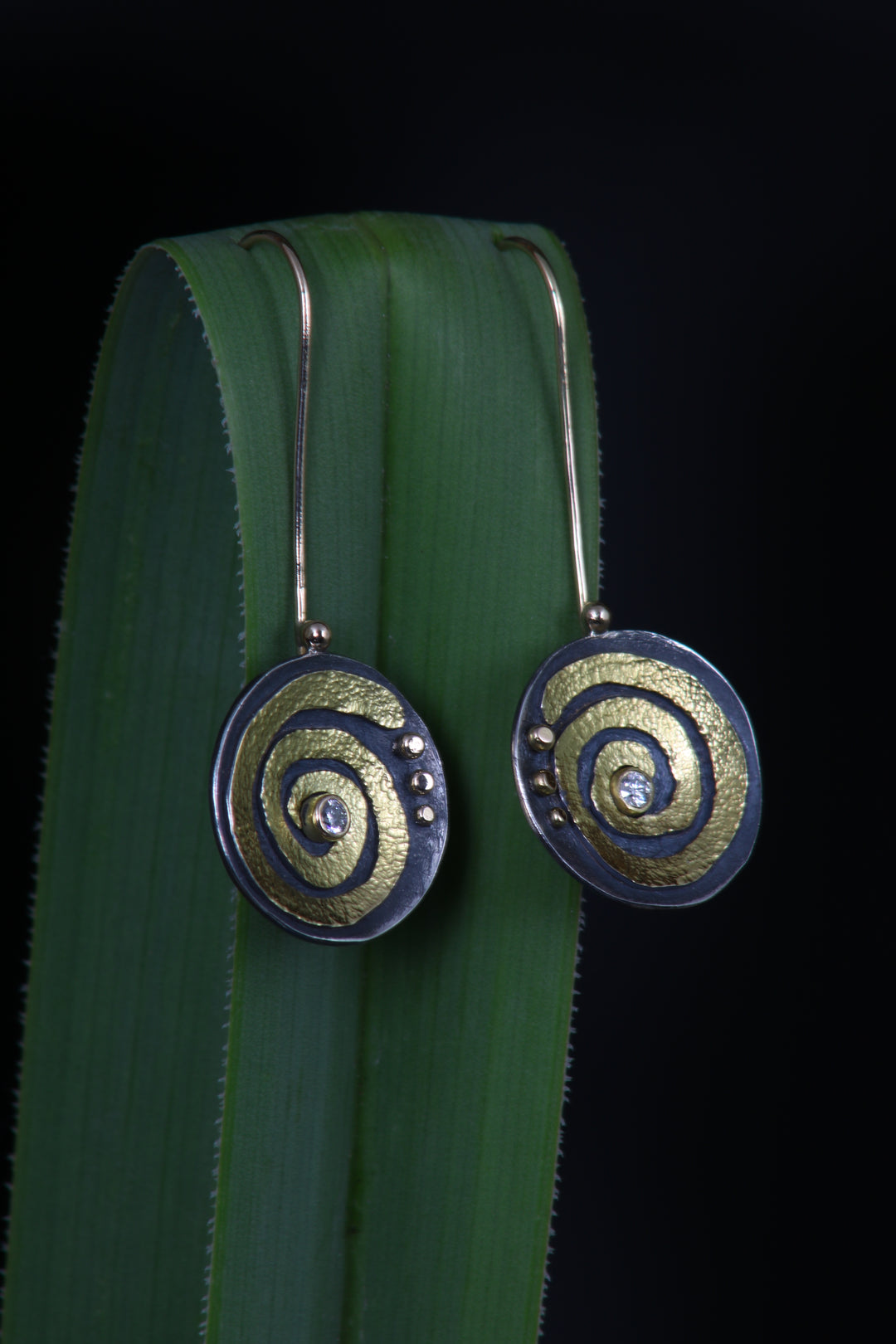Mixed Metal Hanging Gold Swirl Earrings (B428)