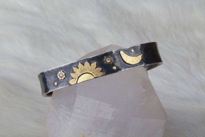 Mixed Metal Sun & Moon Bracelet 02157 - Ormachea Jewelry