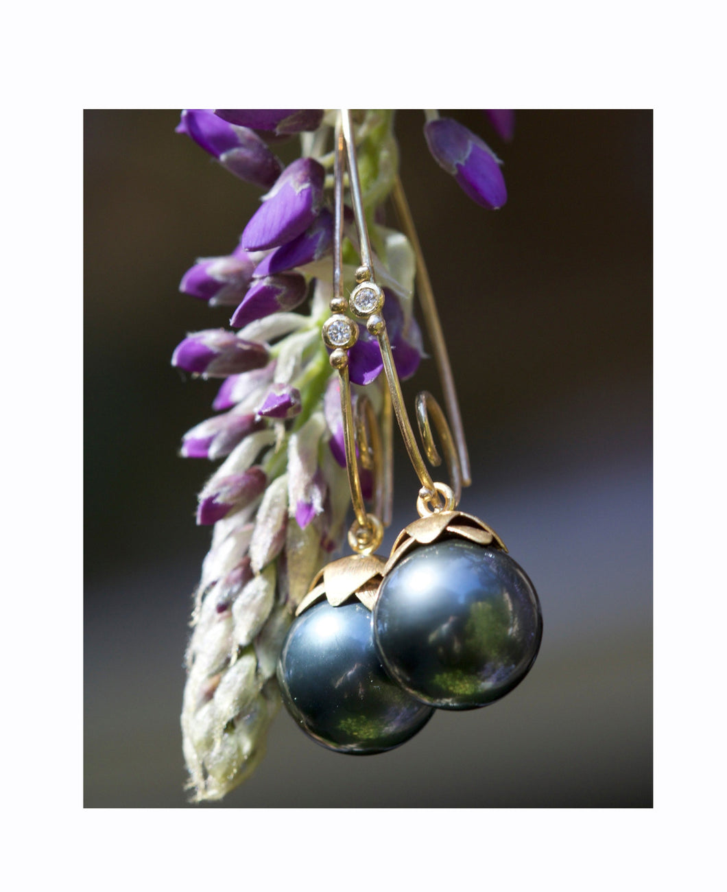 Hanging Tahitian Pearl and Diamond Earrings 05812 - Ormachea Jewelry