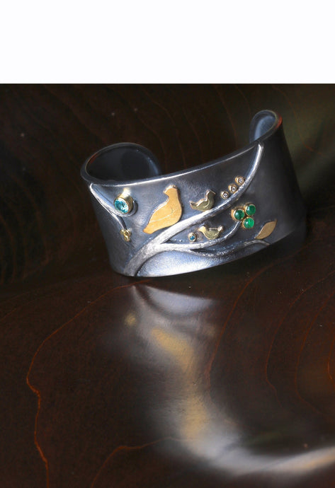 Bird Cuff with Emeralds 06925 - Ormachea Jewelry