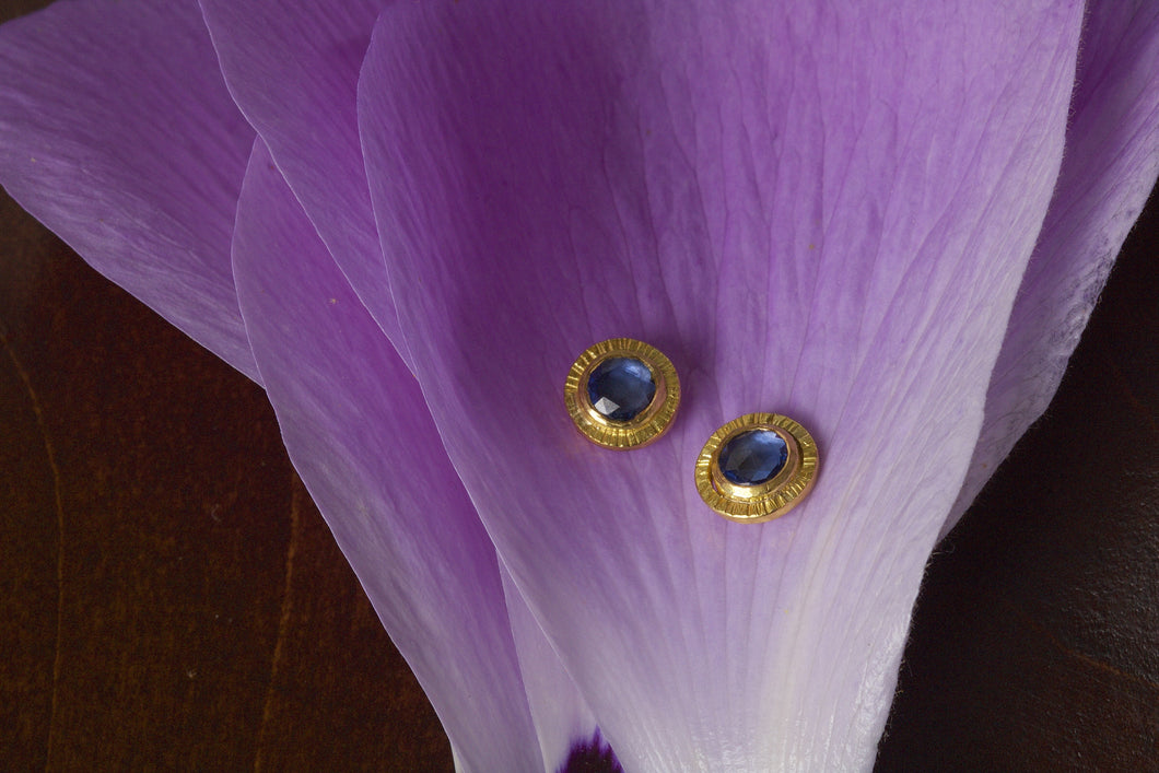 Rose Cut Sapphire Stud Earrings 04823 - Ormachea Jewelry