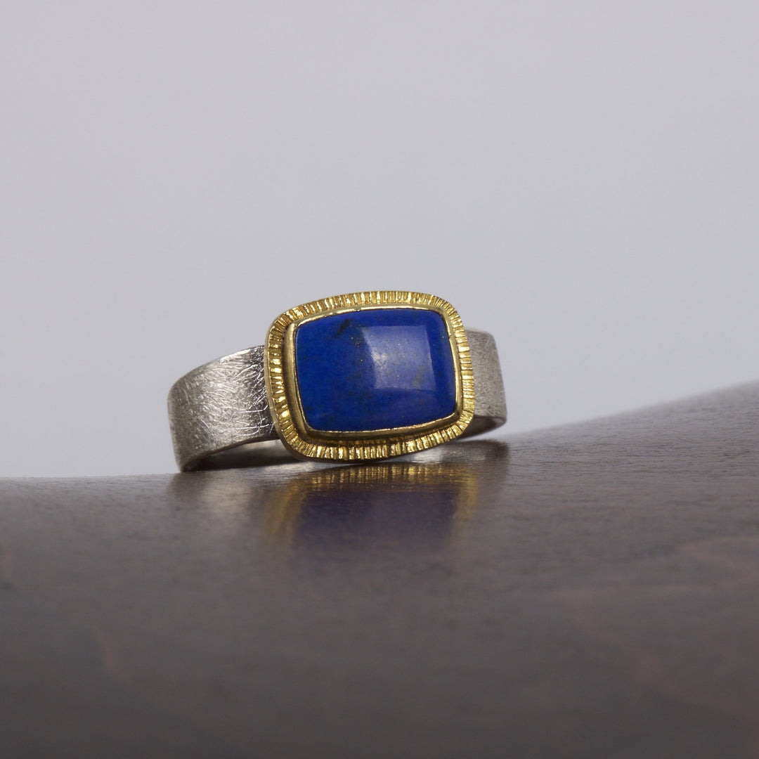 Lapis and Mixed Metal Ring 05486 - Ormachea Jewelry