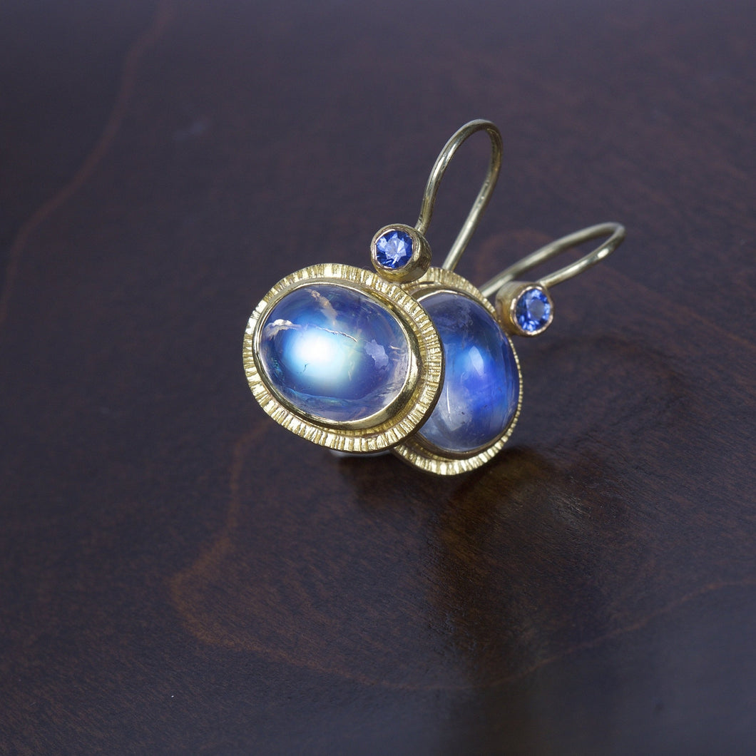 Moonstone and Sapphire Earrings 05195 - Ormachea Jewelry