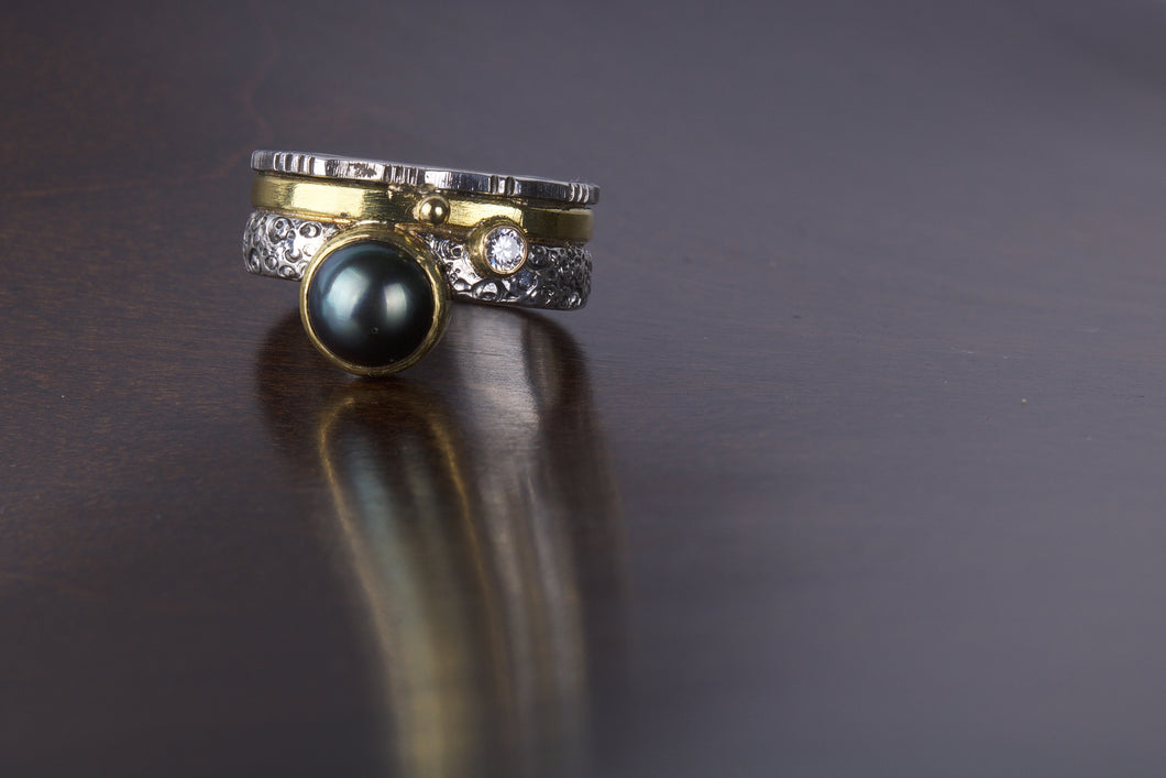 Tahitian Pearl and Diamond Ring 05165 - Ormachea Jewelry