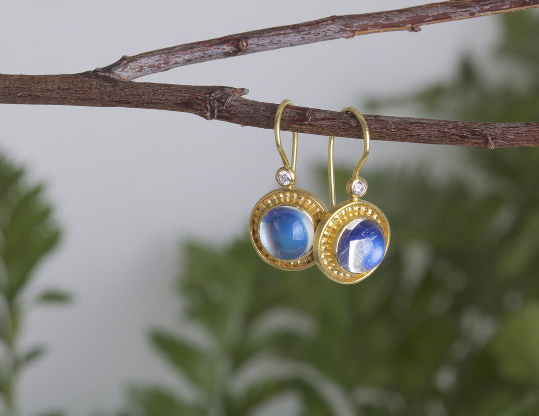 Moonstone and Gold Granule Earrings 06580 - Ormachea Jewelry