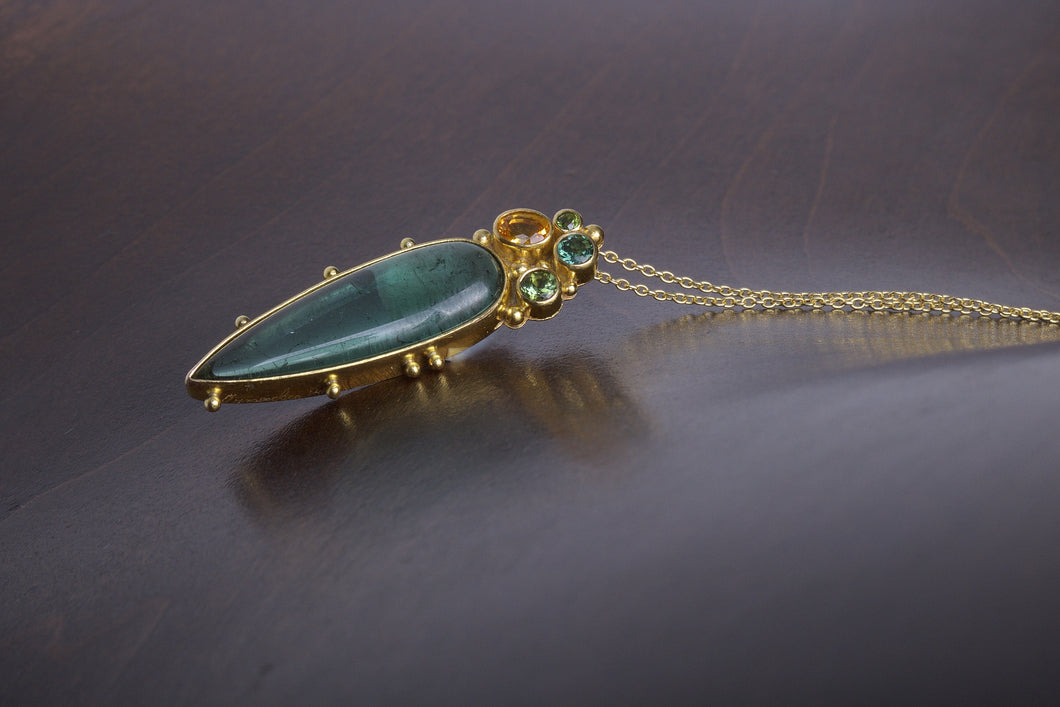 Tourmaline and Sapphire Pendant 05509 - Ormachea Jewelry