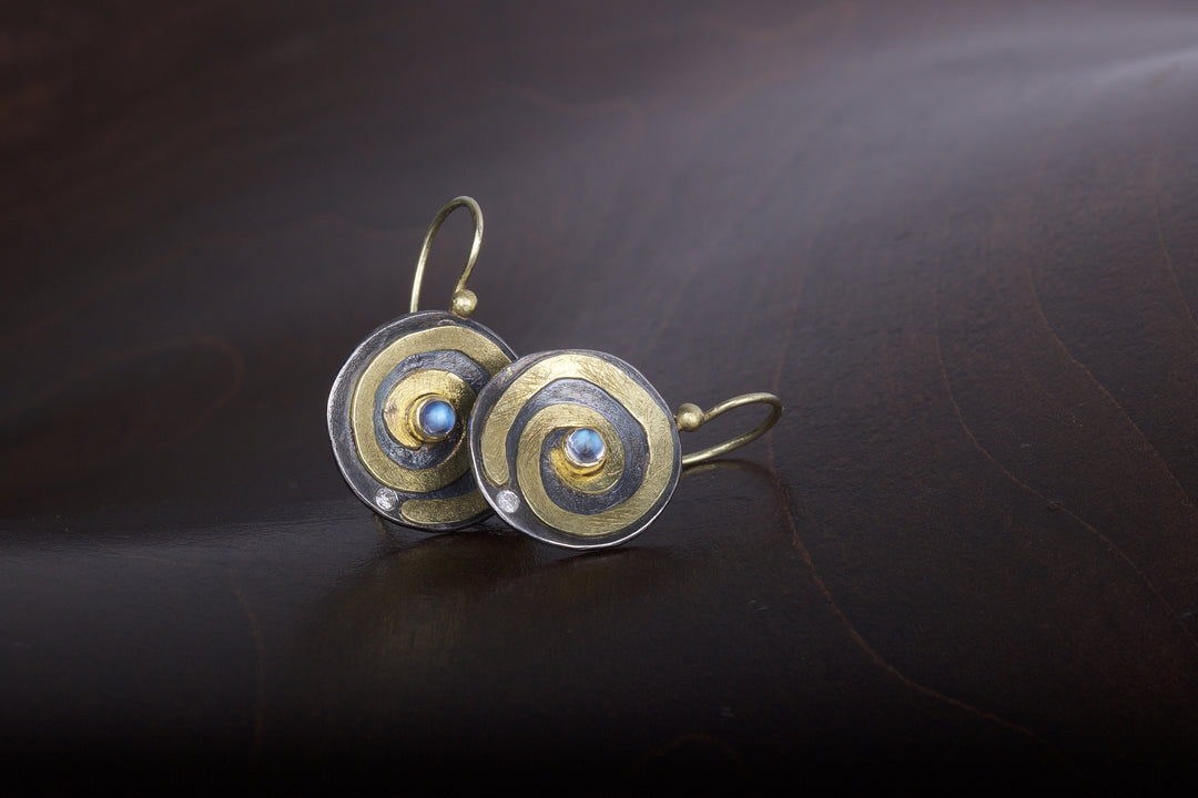 Moonstone and Spiral Earrings 05387 - Ormachea Jewelry