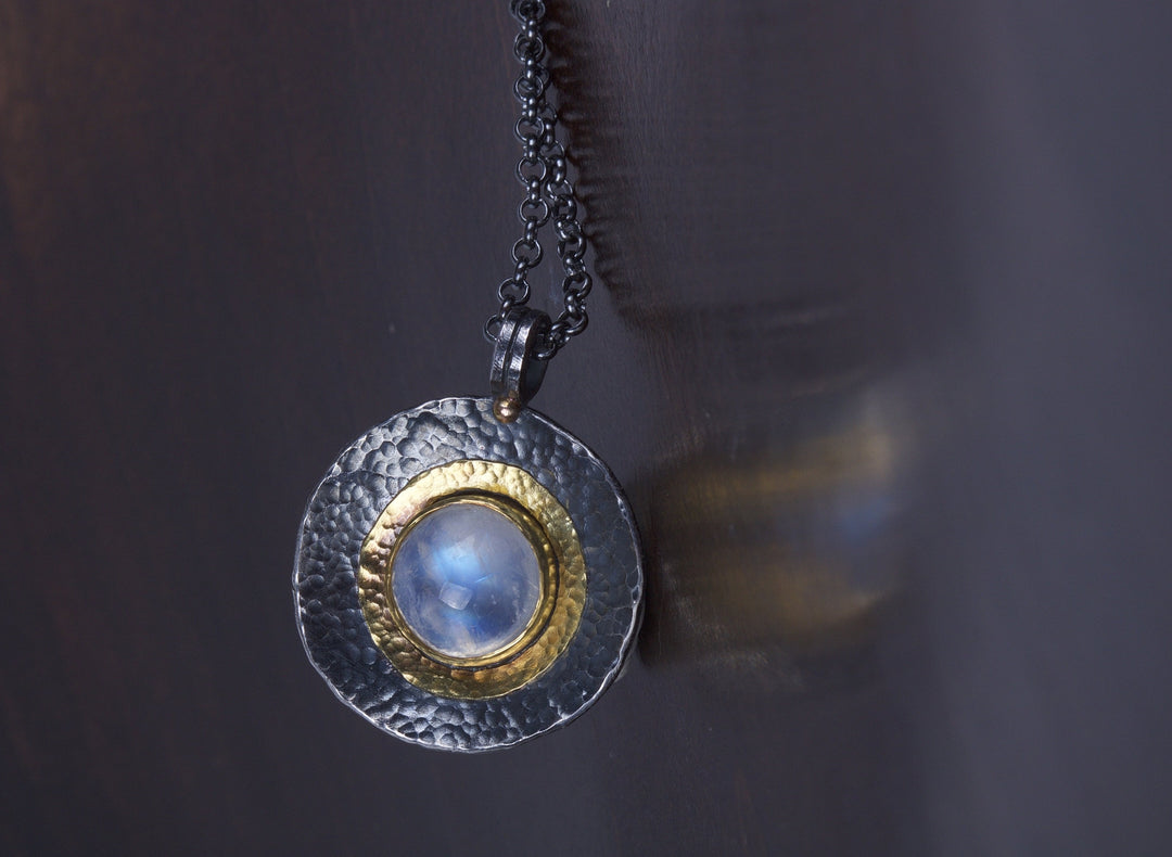 Moonstone and Oxidized Silver Pendant 05758 - Ormachea Jewelry
