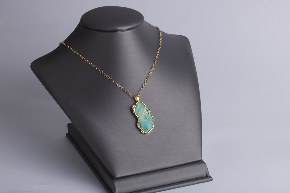 Turquoise and Zircon Necklace 05089 - Ormachea Jewelry
