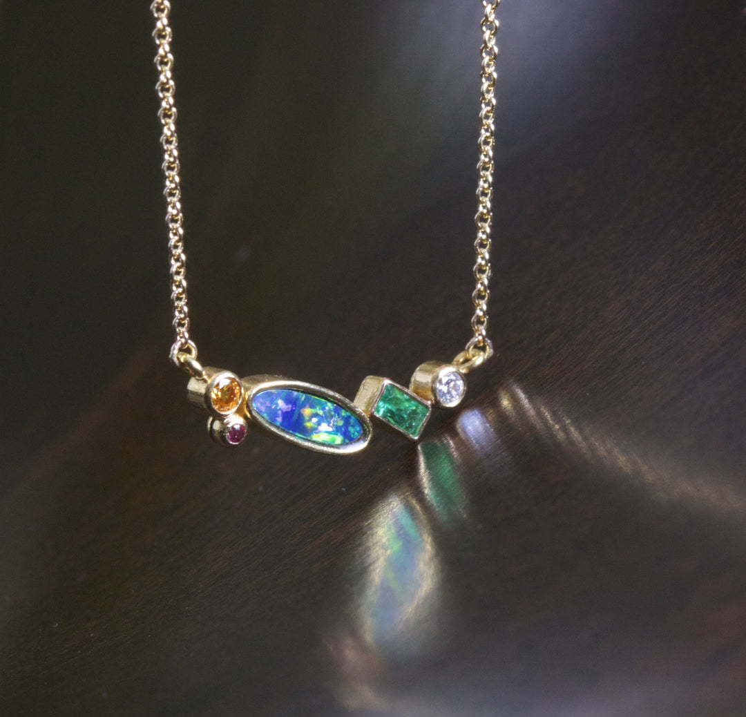 Opal and Mixed Gems Necklace 06907 - Ormachea Jewelry